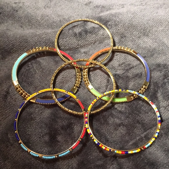 Set of 6 Gold Tone Multicolor Bangles - Picture 2 of 3